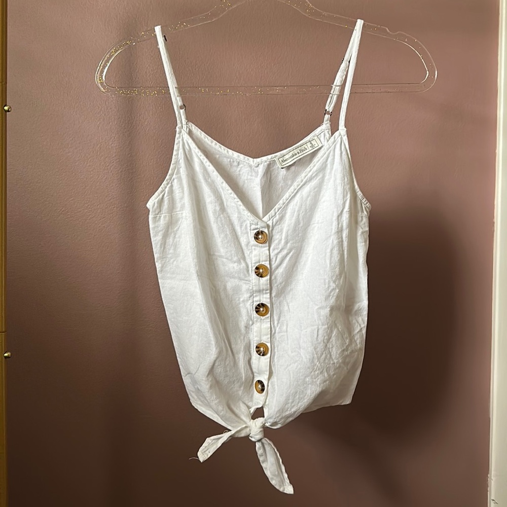 Abercrombie & Fitch Linen Button Tie-Front Tank